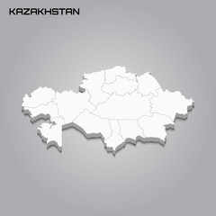 Kazakhstan 3d map with borders of regions
