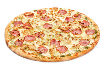 Fresh italian classic original pizza isolated on white background.
