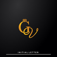 Initial Letter Luxury GV with diamond. Diamond Icon in Flat Style Logo.