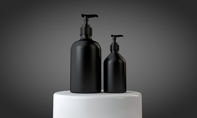 Black cosmetic skincare makeup containers. 3D Render