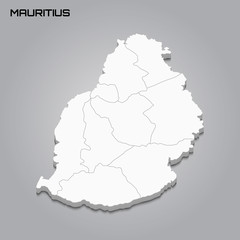 Mauritius 3d map with borders of regions