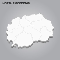 North Macedonia 3d map with borders of regions