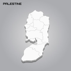 Palestine 3d map with borders of regions