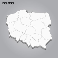 Poland 3d map with borders of regions