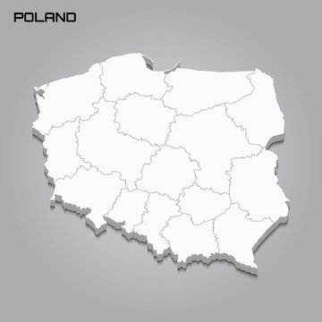 Fototapeta Poland 3d map with borders of regions