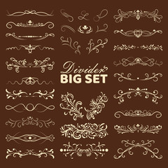 Big set of decorative flourishes hand drawn dividers. Victorian Collection ornate page decor elements banners, frames, dividers, ornaments and patterns. Vector design elements