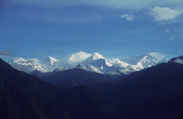 Mt. Kanchenjunga among other peaks shot from Pelling, Sikkim, India.