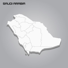 Saudi Arabia 3d map with borders of regions