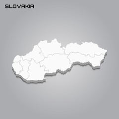 Slovakia 3d map with borders of regions