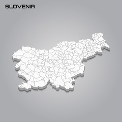Slovenia 3d map with borders of regions