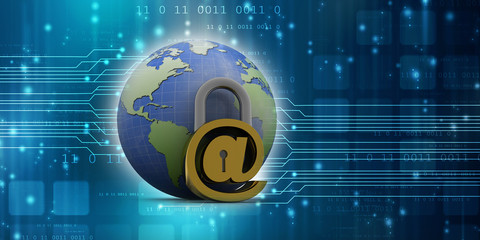 3d rendering E-mail symbol with lock. Internet security concept