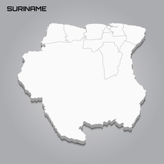 Suriname 3d map with borders of regions