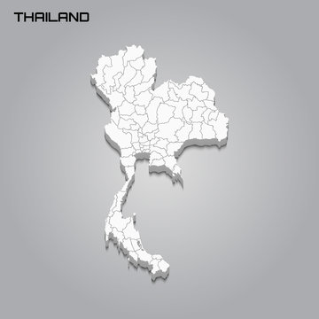 Thailand 3d Map With Borders Of Regions