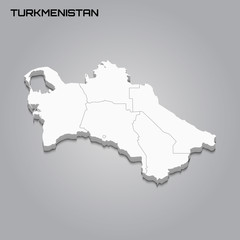 Turkmenistan 3d map with borders of regions