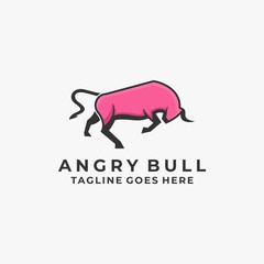 Obraz premium Vector Logo Illustration Angry Bull Mascot Cartoon Style