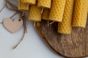  Handmade candles made of honey background