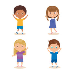 set of children standing on white background vector illustration design