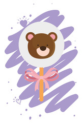 Obraz na płótnie Canvas face of cute teddy bear in stick isolated icon vector illustration design