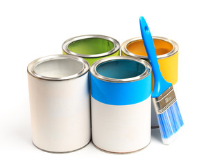 set of Cans with color paint isolated on white background