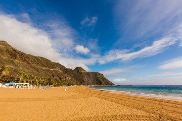 Fototapeta na wymiar Famous beach and ocean lagoon Playa de las Teresitas,Tenerife, Canary islands, Spain