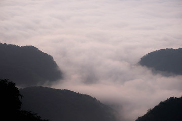 White mist Alternating with the mountain views at Doi Ang Khang Chiang Mai Province.