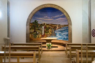 Magdala, Israel, January 26, 2020: Side altar in the church in Magdala on the Galilee Lake...