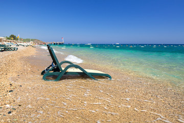 Fototapeta na wymiar Blue lagoon of the beach on Turkish Riviera near Tekirova