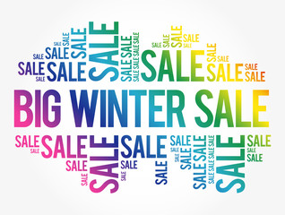 Big winter sale word cloud collage, business concept background