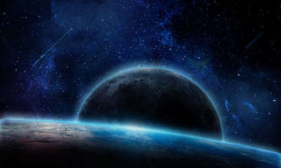 abstract space illustration, 3D image, planet Earth and the shining of stars