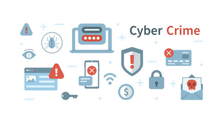  Cyber Attack Icons Set. Identity Theft, Stealing Personal Information and Data. Password Security. Cyber Crime and Internet Criminal Concept. Flat Cartoon Vector Illustration.