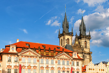  Beautiful Tyn church in Prague. Sightseeing places of Prague.