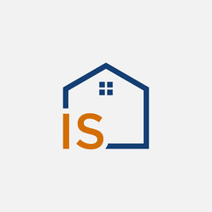 letter I S with House element. Construction logo template, Home and Real Estate icon. Housing Complex Simple Vector Logo Template. - vector