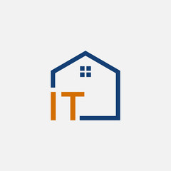 letter I T with House element. Construction logo template, Home and Real Estate icon. Housing Complex Simple Vector Logo Template. - vector