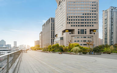 Fototapeta na wymiar Panoramic skyline and buildings with empty concrete square floor,shanghai,china