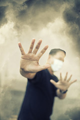 Men in protective masks, Danger, people who are afraid of dangerous germs Black clouds