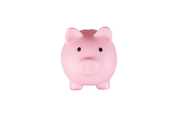 pink piggy bank isolated on white background front view.
