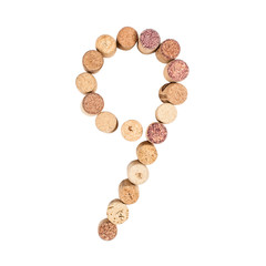 The number 9 is made from wine corks, close-up. Isolated on white background