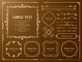 美しいデコレーションセット、アンティークなフレーム、ビンテージなデザイン素材