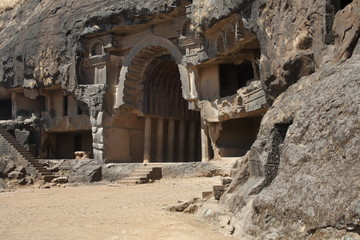 General view of the Chaitya and few viharas. Bhaja caves, Dist. Pune, Maharashtra India