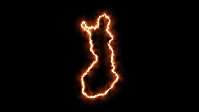 Outline map of Finland on fire. 3D Render