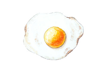 Fried egg isolated on white background. Watercolor drawing of fried eggs. Illustration of scrambled...
