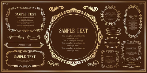 美しいデコレーションセット、アンティークなフレーム、ビンテージなデザイン素材