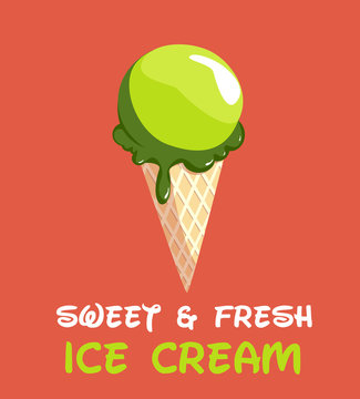 Green Ice Cream Cone Illustration