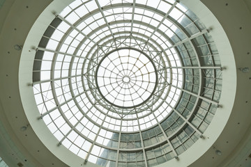 The circular glass roof of the subway station