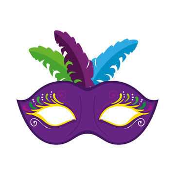 Mardi gras mask with feathers design, Party carnival decoration celebration festival holiday fun new orleans and traditional theme Vector illustration