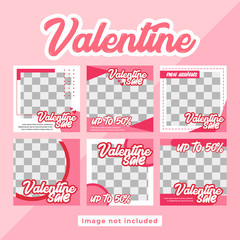 Set of Valentine Day Modern promotion square web banner for social media mobile apps