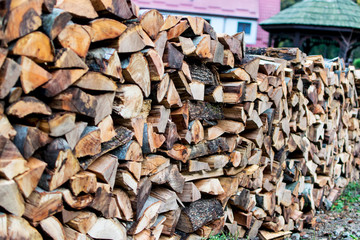 wood chopped and arranged. Wood for heating, for fire.