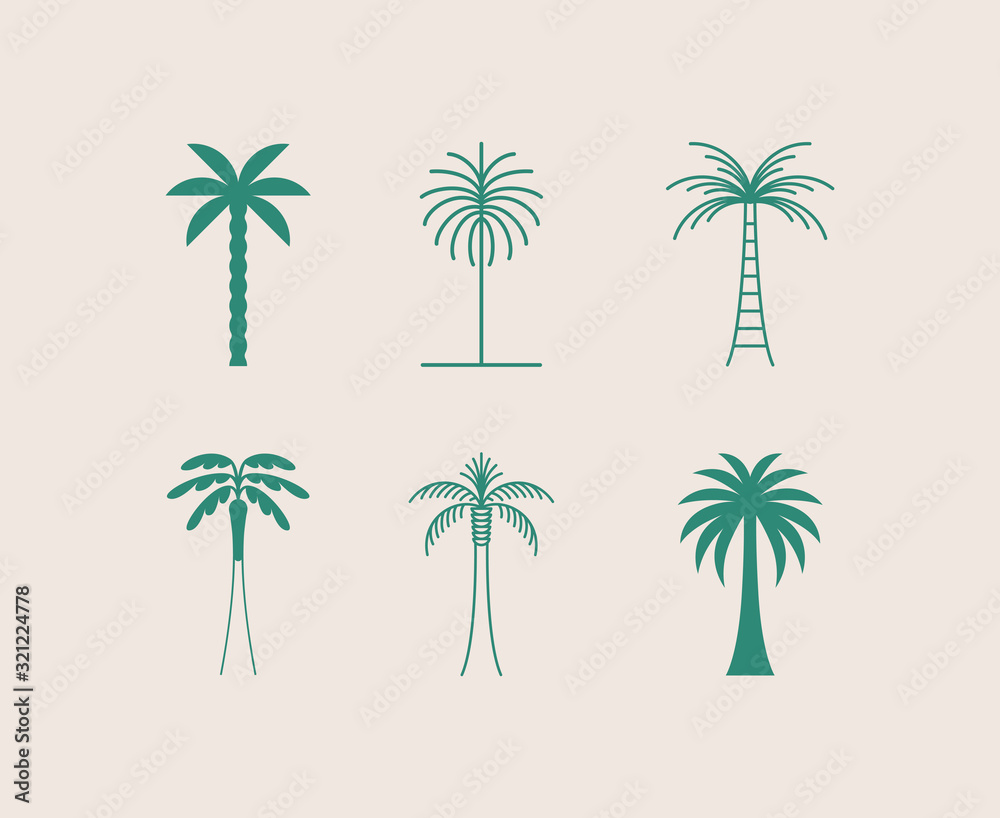 Poster vector logo design template with palm tree - abstract summer and vacation badge and emblem for holid