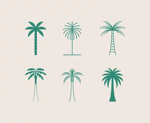 Fotobehang Vector logo design template with palm tree - abstract summer and vacation badge and emblem for holiday rentals, travel services, tropical spa and beauty studios © venimo