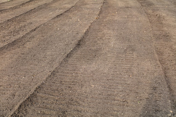 Plowed field on nature in spring
